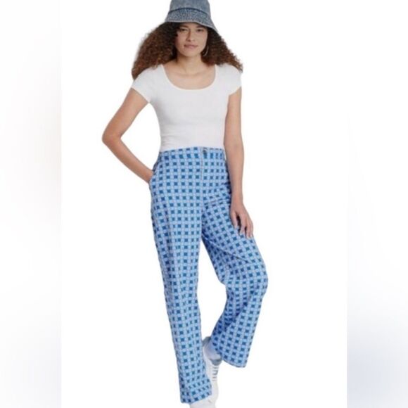 Wild Fable Checkered Floral Pants Blue & White Boho Hippie Size Small - Picture 6 of 10